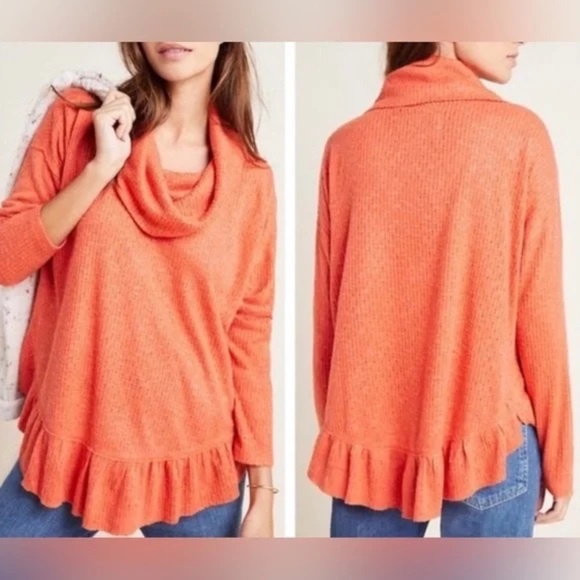 Anthropologie Sweaters - Maeve Sweater Women Medium Cowl Peplum Orange Lightweight Anthropologie Cruise